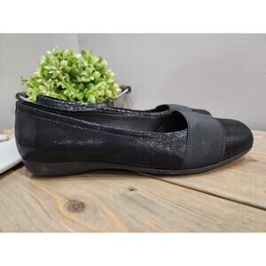 Trotters Womens Samanta Flat Shoe Soft Vegan Leather / Croco Print Black Sz 9 WW